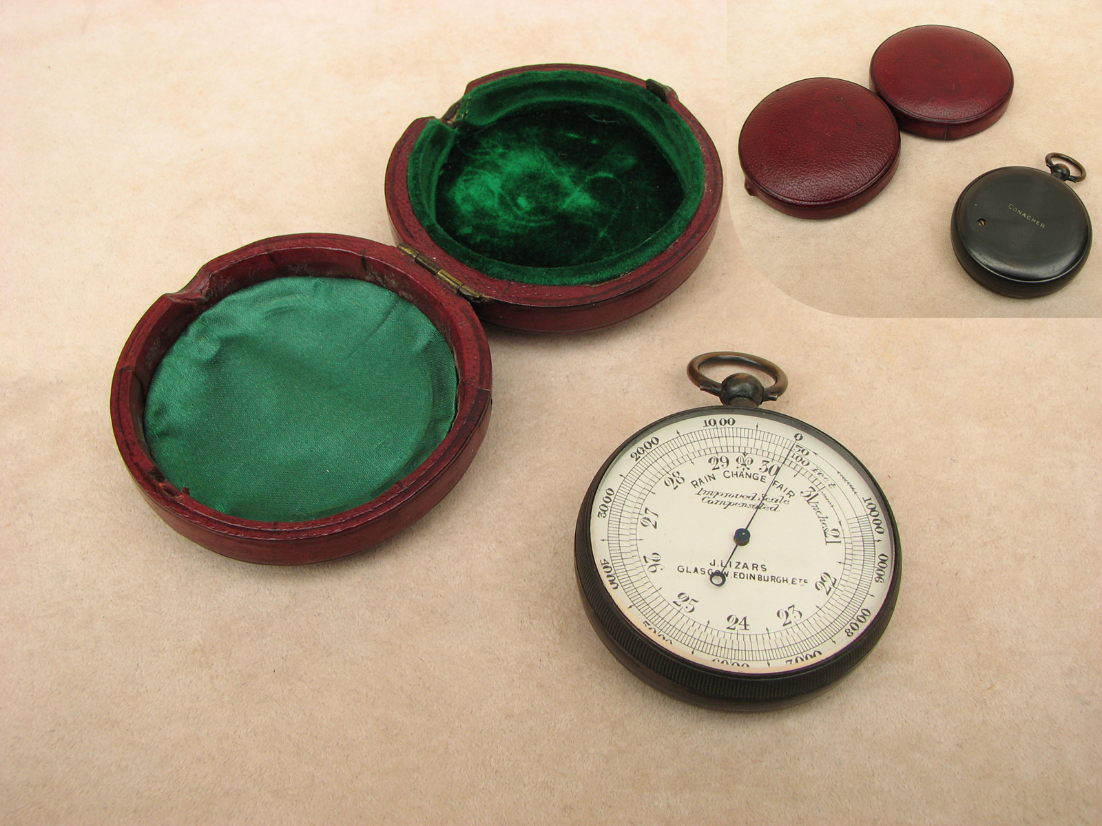 J Lizars pocket barometer & altimeter with Conacher inscription